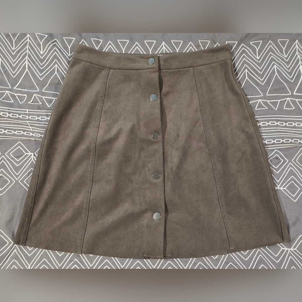 Wilfred Taupe Suede-Look Button-Front Mini Skirt